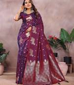 Purple banarasi silk blend jacquard weaving saree