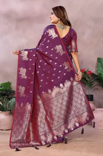 Purple faux banarasi silk blend jacquard weaving saree