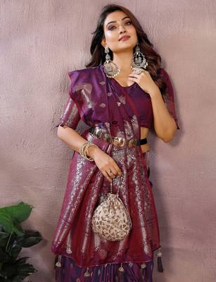 Purple faux banarasi silk blend jacquard weaving saree 3