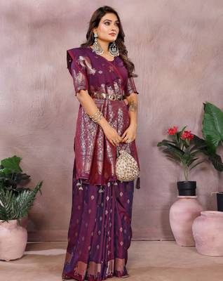 Purple faux banarasi silk blend jacquard weaving saree 4