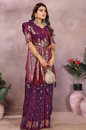 Purple faux banarasi silk blend jacquard weaving saree