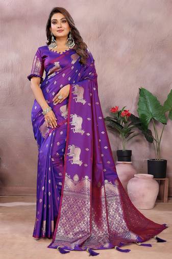 Lavender banarasi silk blend jacquard weaving saree