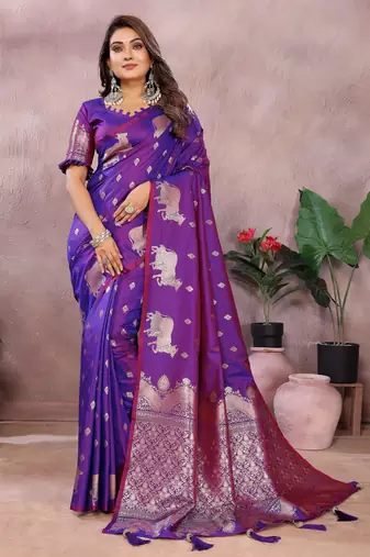 Lavender banarasi silk blend jacquard weaving saree