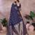Blue banarasi silk blend jacquard weaving saree