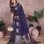 Blue banarasi silk blend jacquard weaving saree
