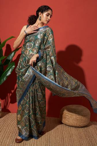 Green tissue printed saree