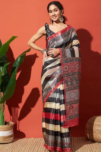 Multi tissue printed saree