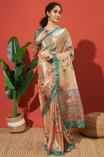 Orange tissue printed saree