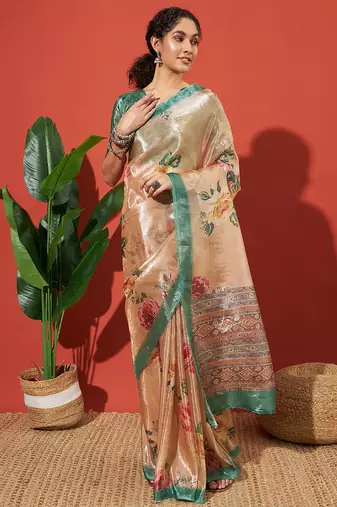 Orange tissue printed saree