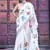 White linen cotton printed saree