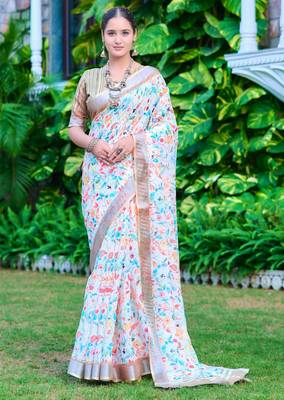 Multy linen cotton printed saree 1
