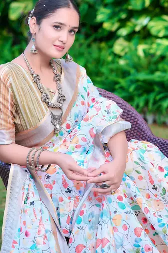 Multy linen cotton printed saree