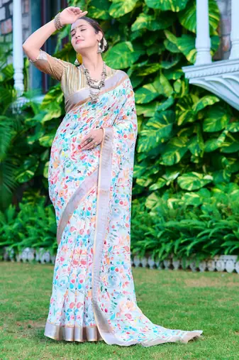 Multy linen cotton printed saree