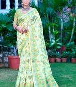 Pista linen cotton printed saree