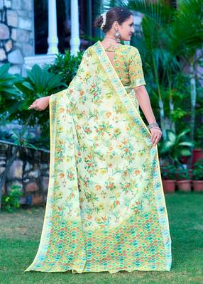 Pista linen cotton printed saree 2