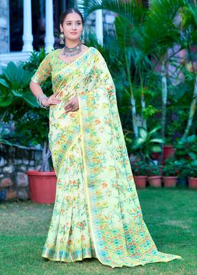 Pista linen cotton printed saree 5