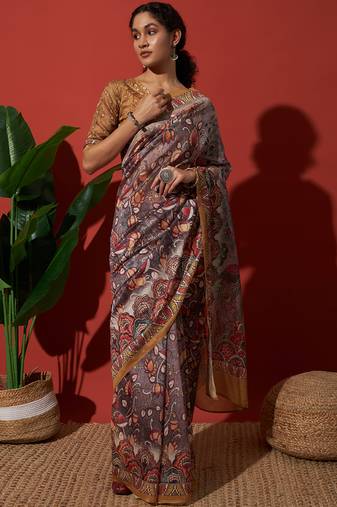 Purple cotton silk blend digital printed saree
