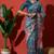 Blue cotton silk blend digital printed saree