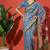 Blue cotton silk blend digital printed saree