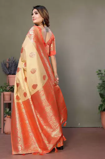 Orange woven rich pallu viscosee silk blend saree