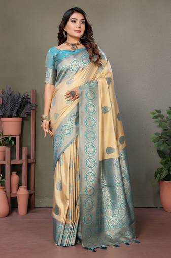 Blue woven rich pallu viscose silk blend saree