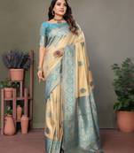 Blue woven rich pallu viscosee silk blend saree