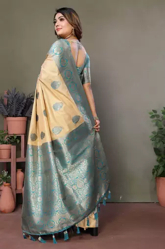 Blue woven rich pallu viscosee silk blend saree