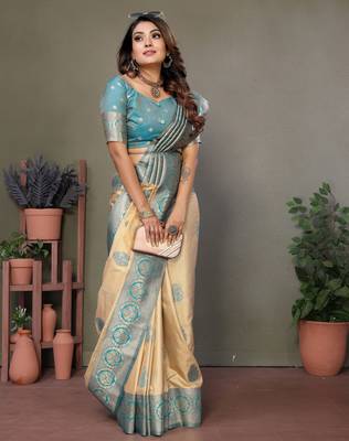 Blue woven rich pallu viscosee silk blend saree 5
