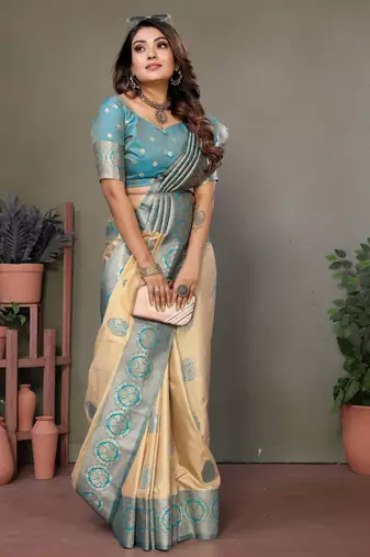 Blue woven rich pallu viscosee silk blend saree
