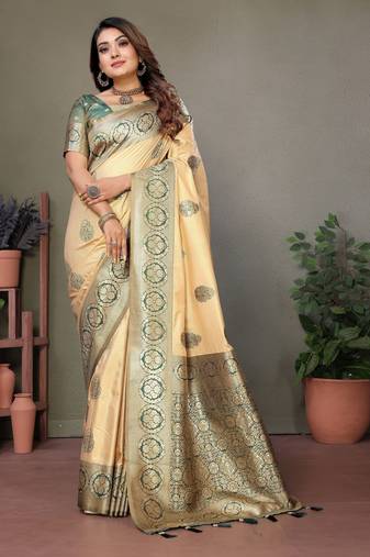 Green woven rich pallu viscose silk blend saree