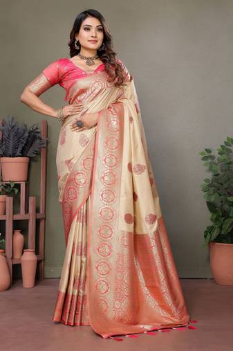 Pink woven rich pallu viscose silk blend saree