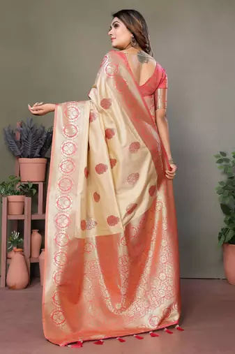 Pink woven rich pallu viscosee silk blend saree