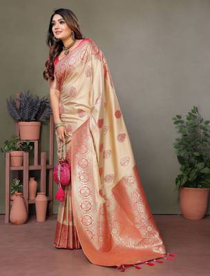 Pink woven rich pallu viscosee silk blend saree 5