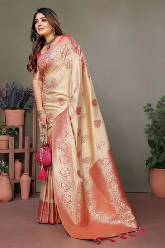Pink woven rich pallu viscosee silk blend saree