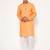 Men's festive orange printed kurta with white churidar
