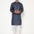 Men's festive navy blue printed kurta with white churidar