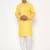 Men's festive lemon yellow printed kurta with white churidar
