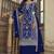 Blue embroidery & sequins work net straight palazzo suit - semi-stitched