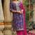 Purple embroidery, sequins & mirror work chinnon straight pant suit - free size stitching (size upto 42")