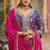 Purple embroidery, sequins & mirror work chinnon straight pant suit - free size stitching (size upto 42")