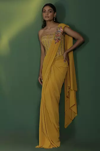 Yellow Plain Lycra Saree