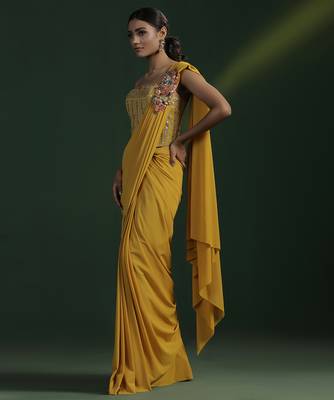 Yellow Plain Lycra Saree 2