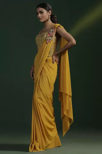 Yellow Plain Lycra Saree