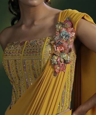 Yellow Plain Lycra Saree 3