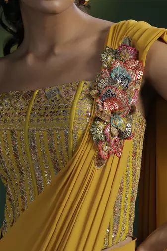 Yellow Plain Lycra Saree