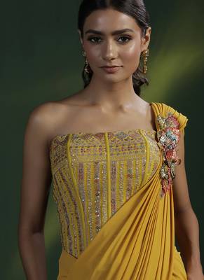 Yellow Plain Lycra Saree 4