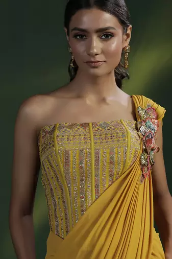 Yellow Plain Lycra Saree