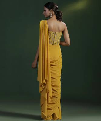 Yellow Plain Lycra Saree 5