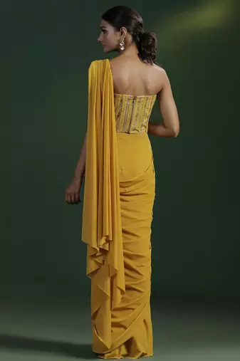 Yellow Plain Lycra Saree