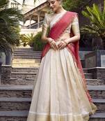 Off-white Onam Style Jacquard Zari Weaving Lehenga Choli